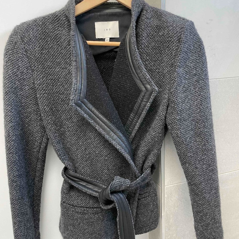 Like New - IRO Awa Tweed Leather Trim Jacket Size 10 US